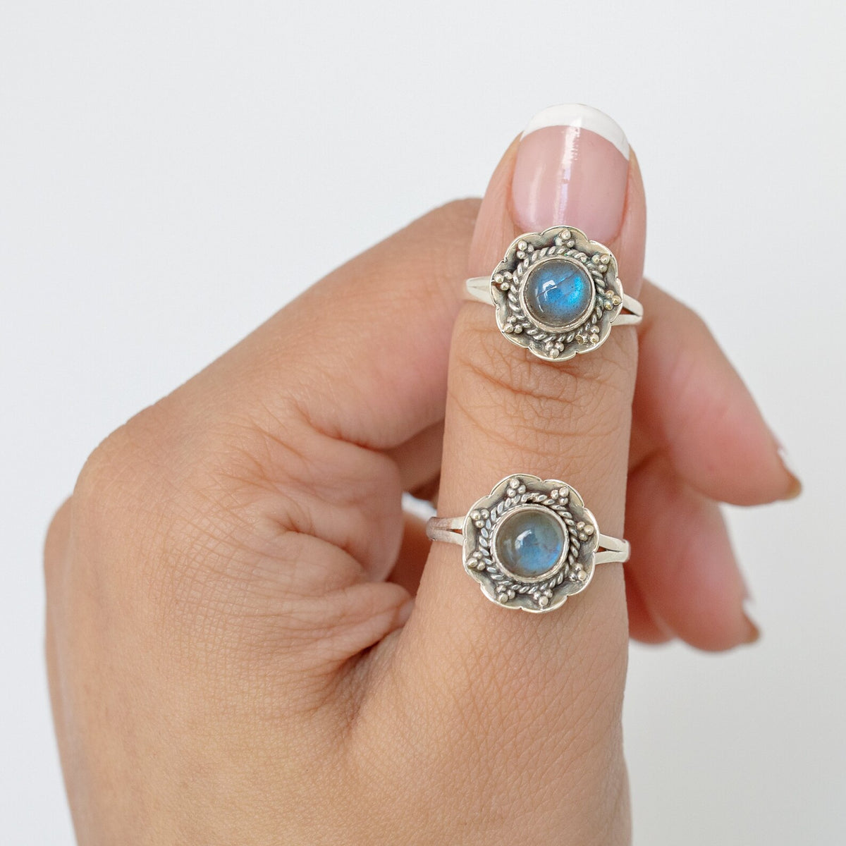 Natural Labradorite Botanical Ring in Sterling Silver