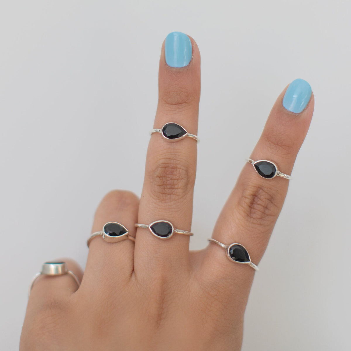 Pear Teardrop Black Onyx Handmade Silver Ring