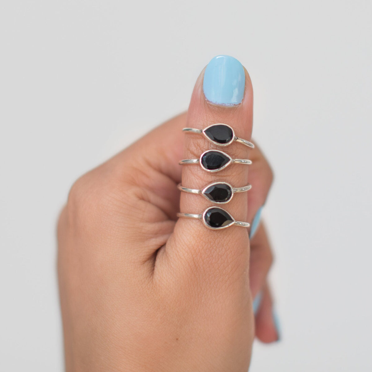Pear Teardrop Black Onyx Handmade Silver Ring
