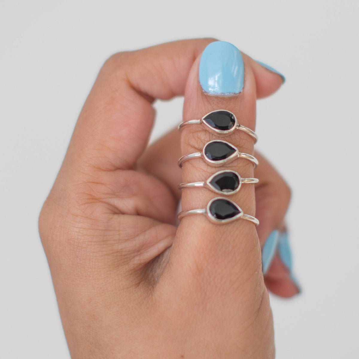 Pear Teardrop Black Onyx Handmade Silver Ring