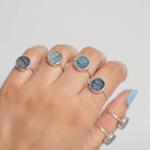 Rainbow Labradorite Round Gemstone 925 Silver Ring