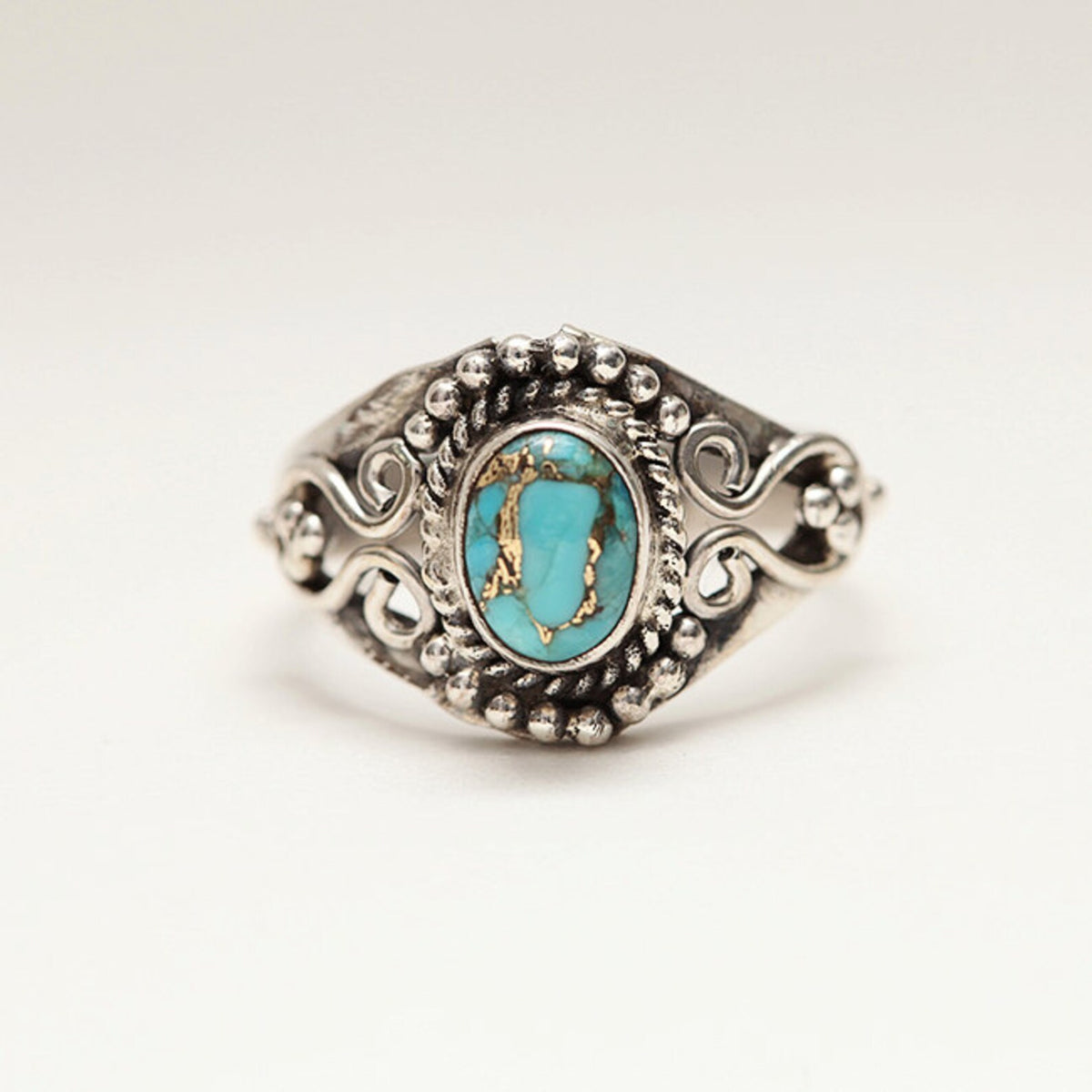Copper Turquoise Ring, Art Deco Ring