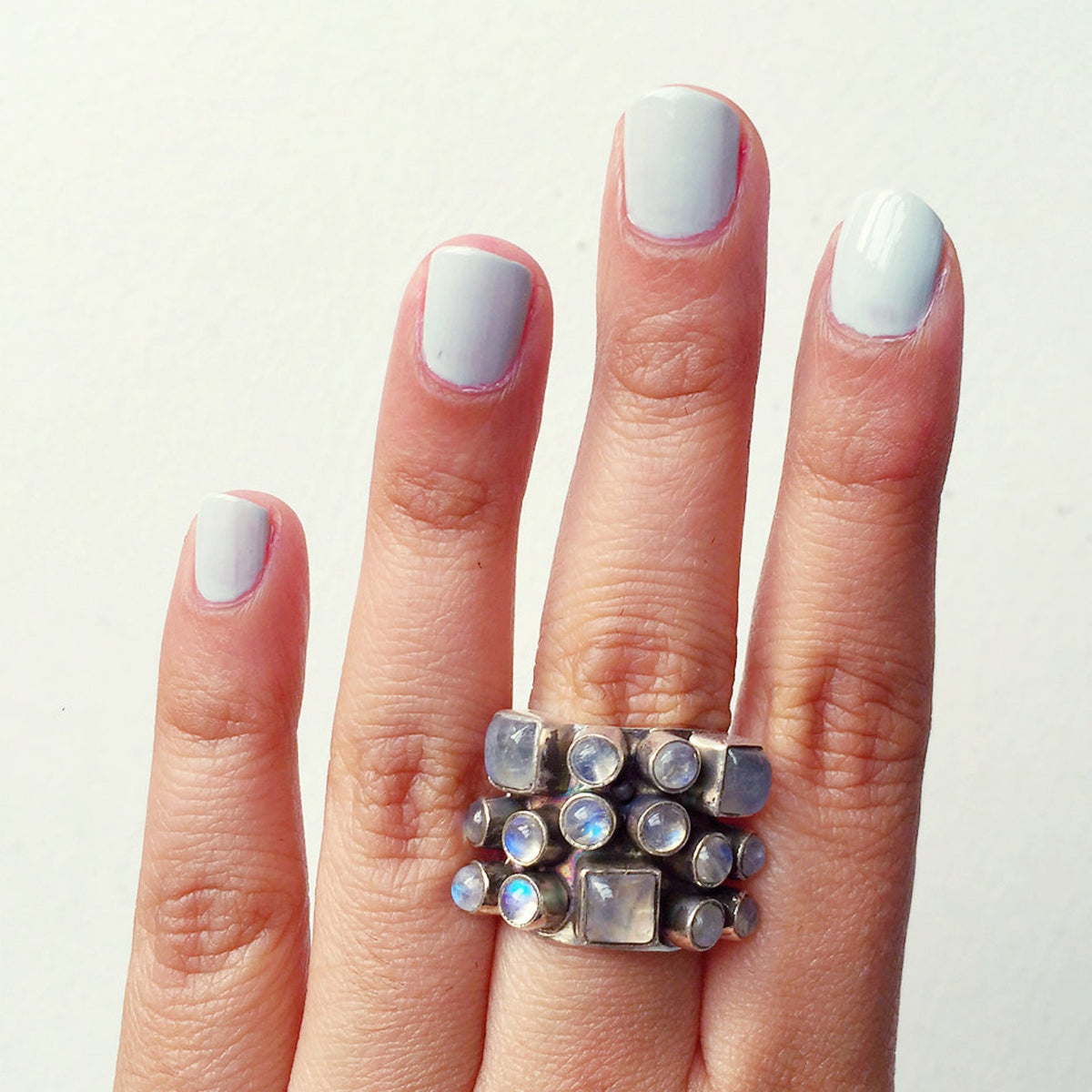 Gemstone Cluster Ring, Silver Cuff Ring