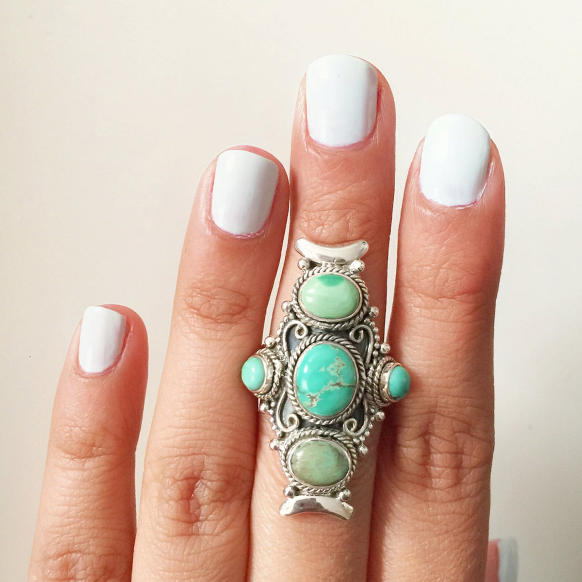 Genuine Turquoise Statement Ring, Silver Turquoise Ring